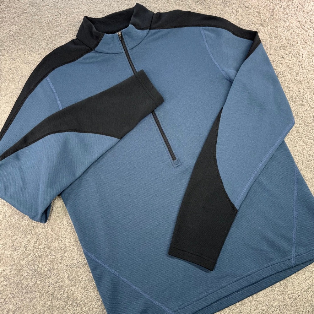REI Mens Blue Black Quarter Zip Pullover Mock Neck Hiking Gorpcore L 724894 F05